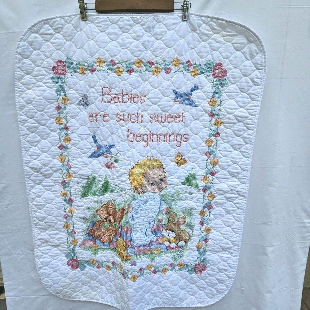 Cross Stitch Babies Are Such Sweet Beginnings Wall Hanging 32x40. EUC